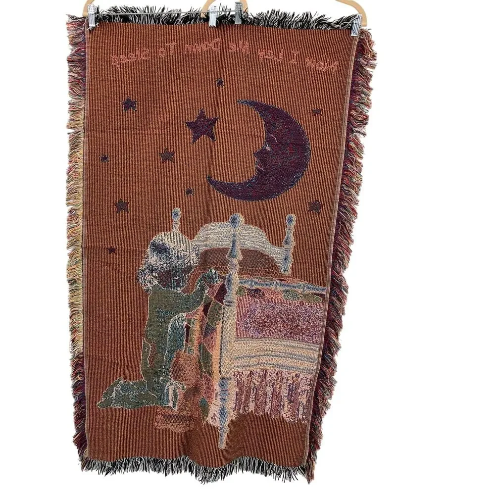 Vintage Now I Lay Me Down To Sleep Nursery Crib Baby Kid Woven Throw Blanket